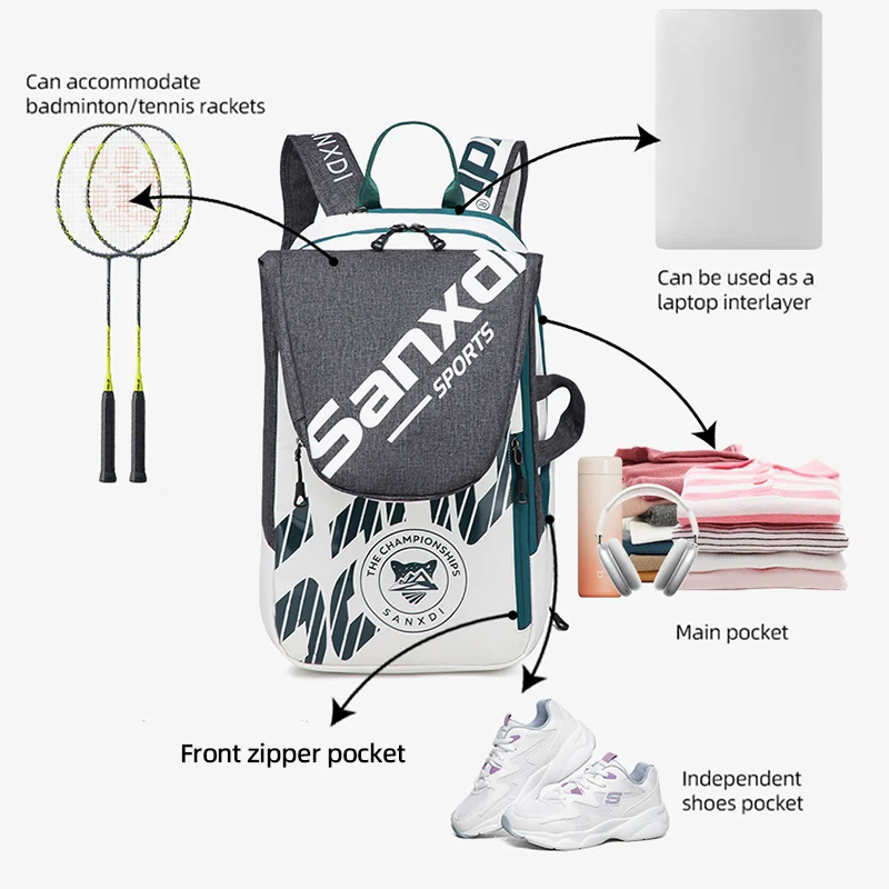 PU Tennis Backpack Sports Bag for Men with Shoe Compartment
