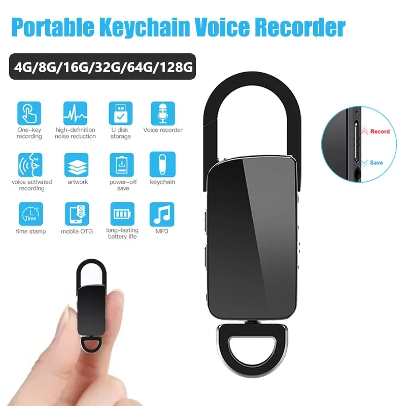 Mini Recorder Keychain Voice Recorder Hidden Dictaphone Device Sound 4-128G Key Chain Digital Small Voice Dictaphone Mp3 Player voice recorder