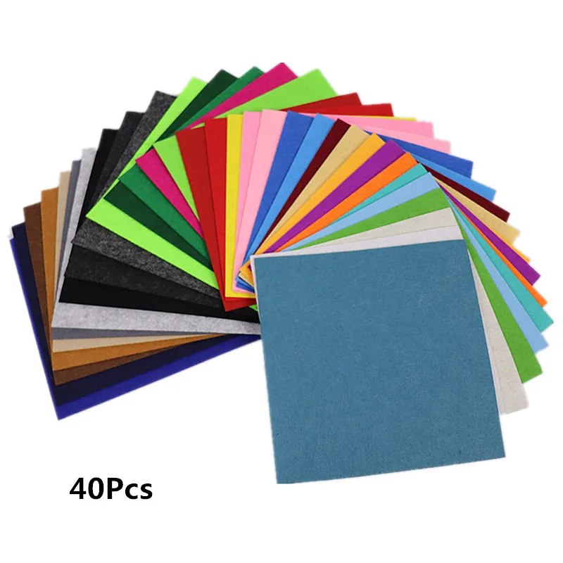 40Pcs 40*40cm Felt Fabric Sheet Approx 16x16 inch Craft Non-woven Fabric Set Mixed Colors 1mm Thick Needlework Sewing DIY