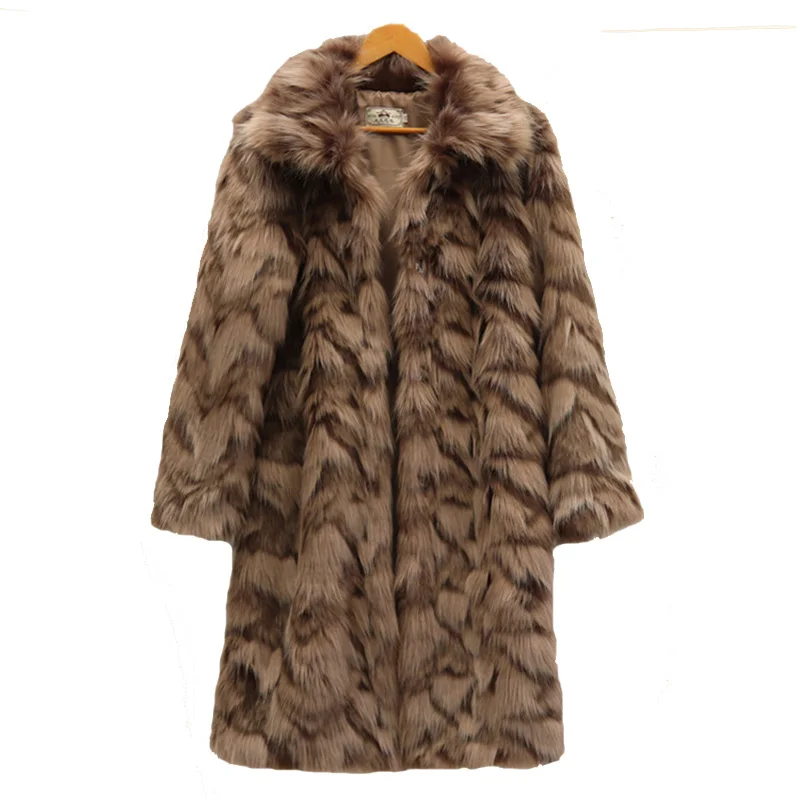 Long Faux Fox Fur Coat for Women Brown Fluffy Jacket Casual Overcoat Thick Warm Coat Imitation Fur Loose Women's Winter Fur Coat