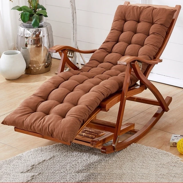 Mecedora, sillón reclinable relajante tapizado, con cojín acolchado grueso  y patas de madera, silla relajante de ocio, cómoda silla de descanso con