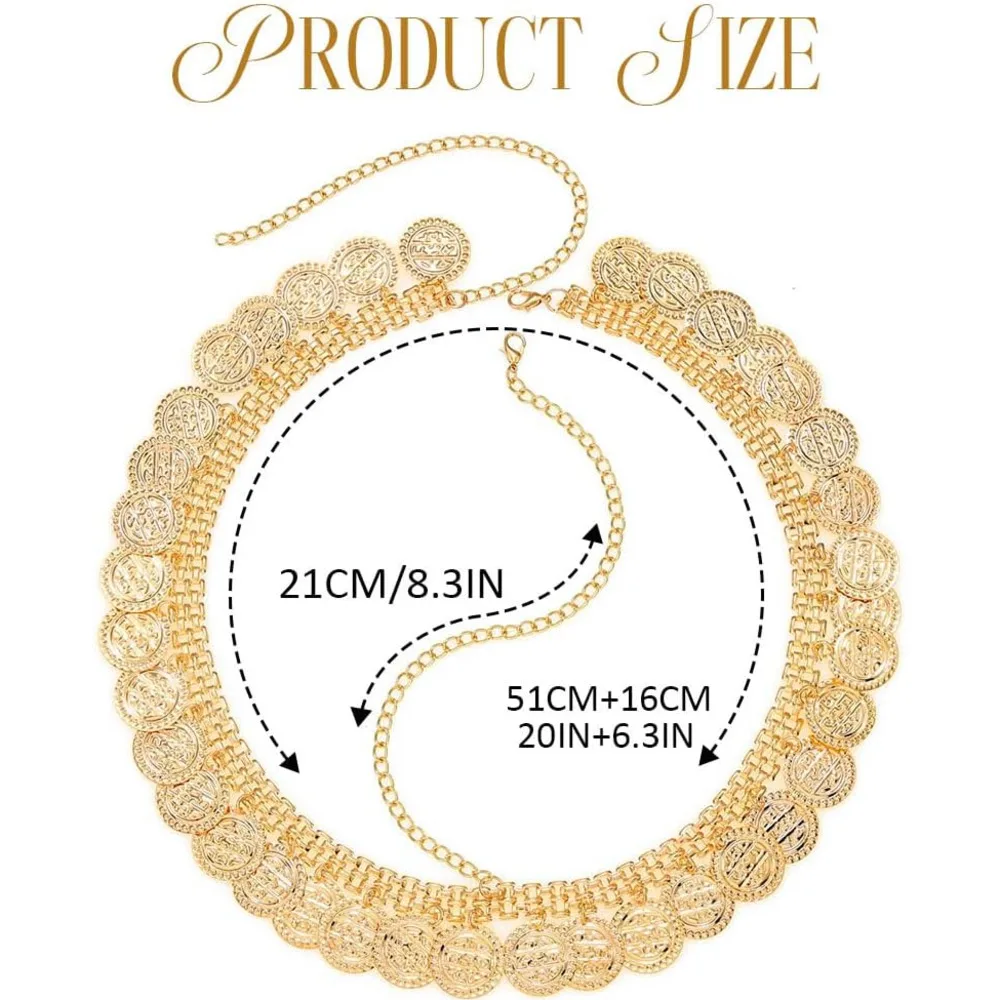 سلسلة جبين ذهبية بعملات دائرية – تاج شعر شرقي فاخر