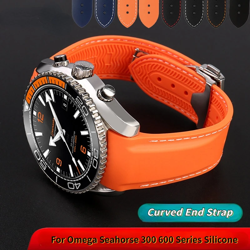 

20mm 22mm Curved End Rubber WatchBand Chain For Omega 300 SEAMASTER 600 PLANET OCEAN Seiko SKX Silicone Strap Watch Accessories