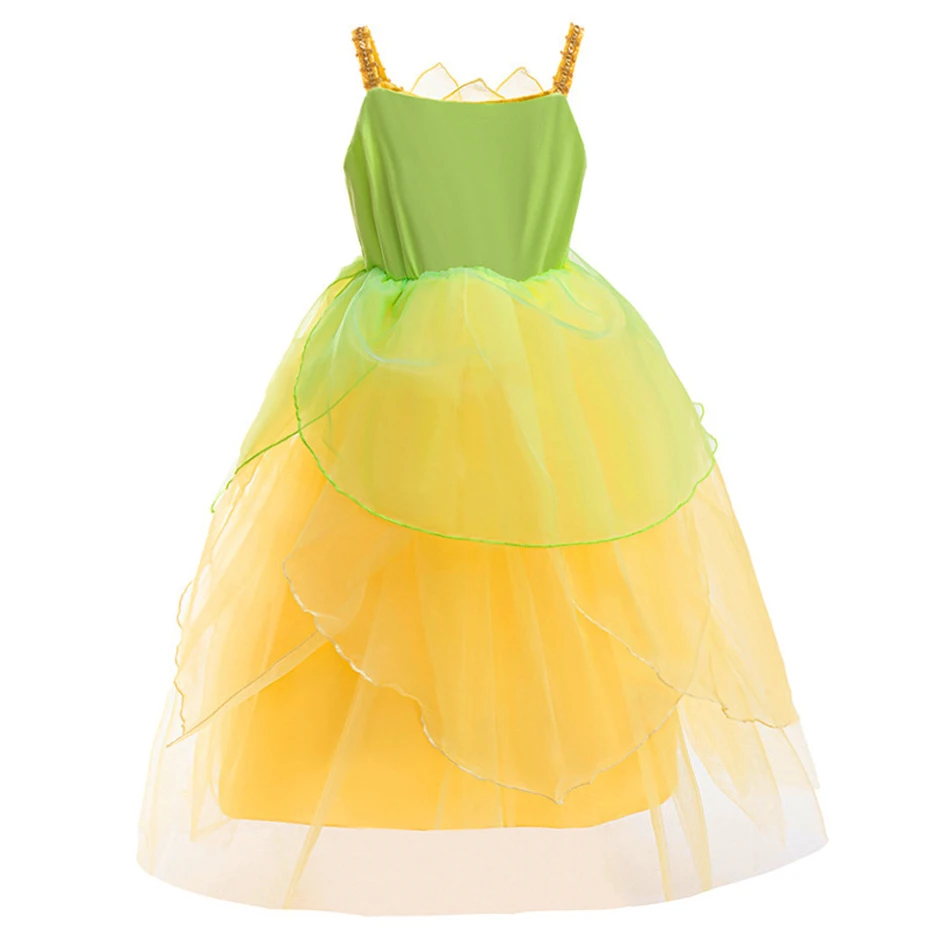 Princess Luxury Party Dress Tiana Cosplay Yellow Puffy Mesh Gown