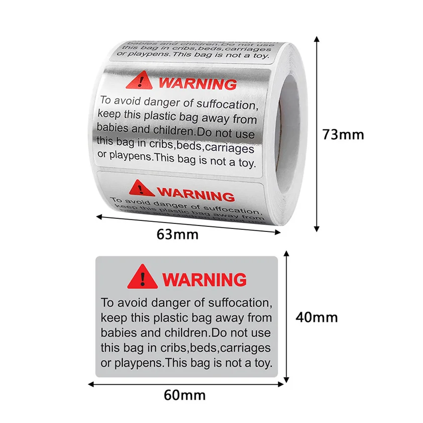 50300PcsSilverWarningSealLabelRiskofSuffocationWarningKeep
