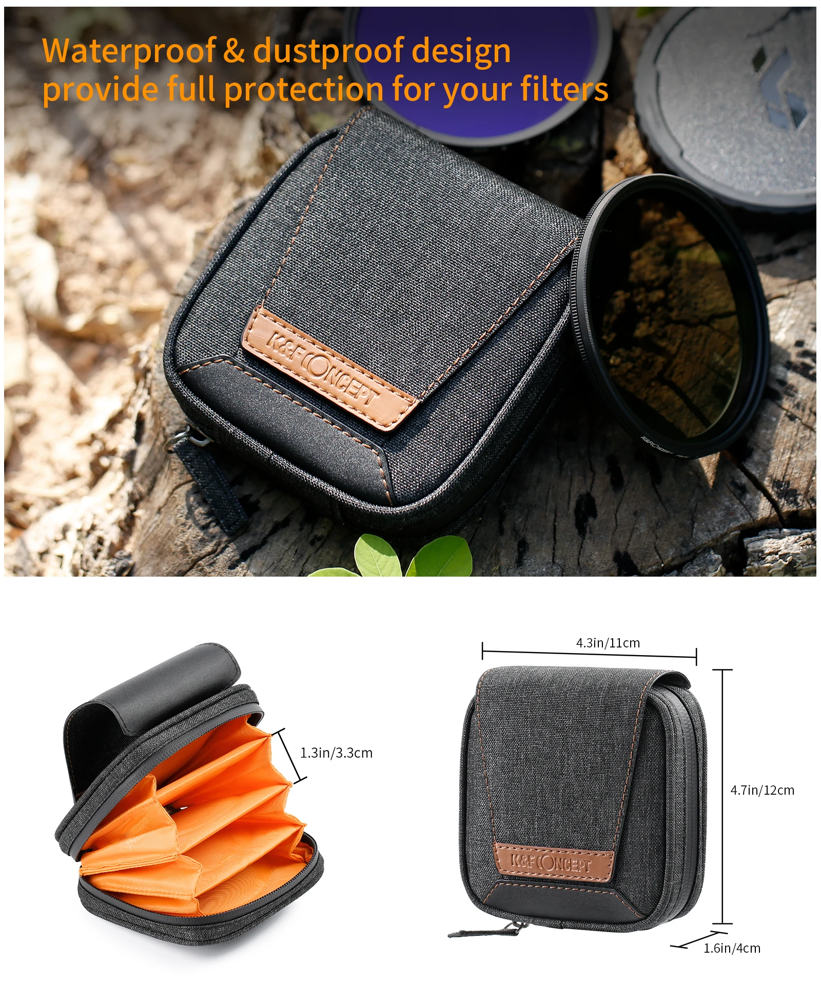 K&F CONCEPT 4 슬롯 렌즈 필터 케이스 가방 내부 포켓 포함 37mm-95mm ND UV CPL 필터 보관 휴대용 필터 카메라 파우치