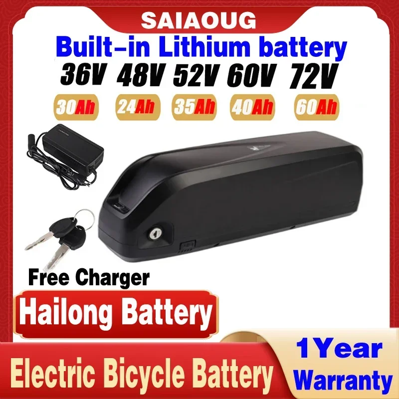 

48V Rechargeable 36V Electric Bike 52v Battery 60V Hailong 72V Brand cell 50ah 60ah Lithium Battery Pack 300W-3000W