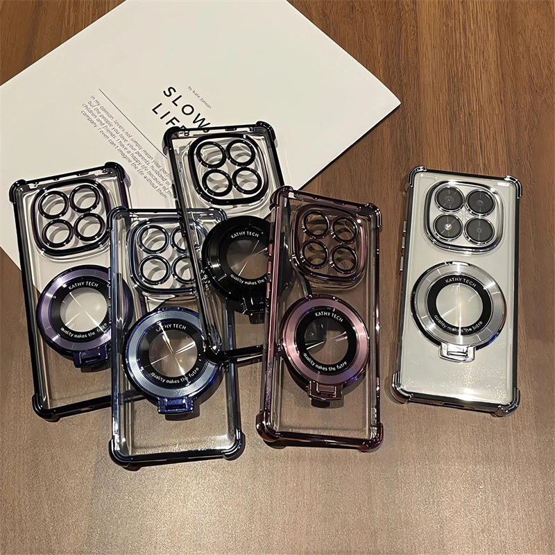 Luxury Plating Stand Shockproof Clear Phone Case Cover