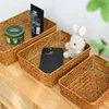 Rectangular Straw Rattan Storage Baskets Woven Seagrass Storage Basket Handmade Desktop Storage Box Sundries Snack Organizer 5
