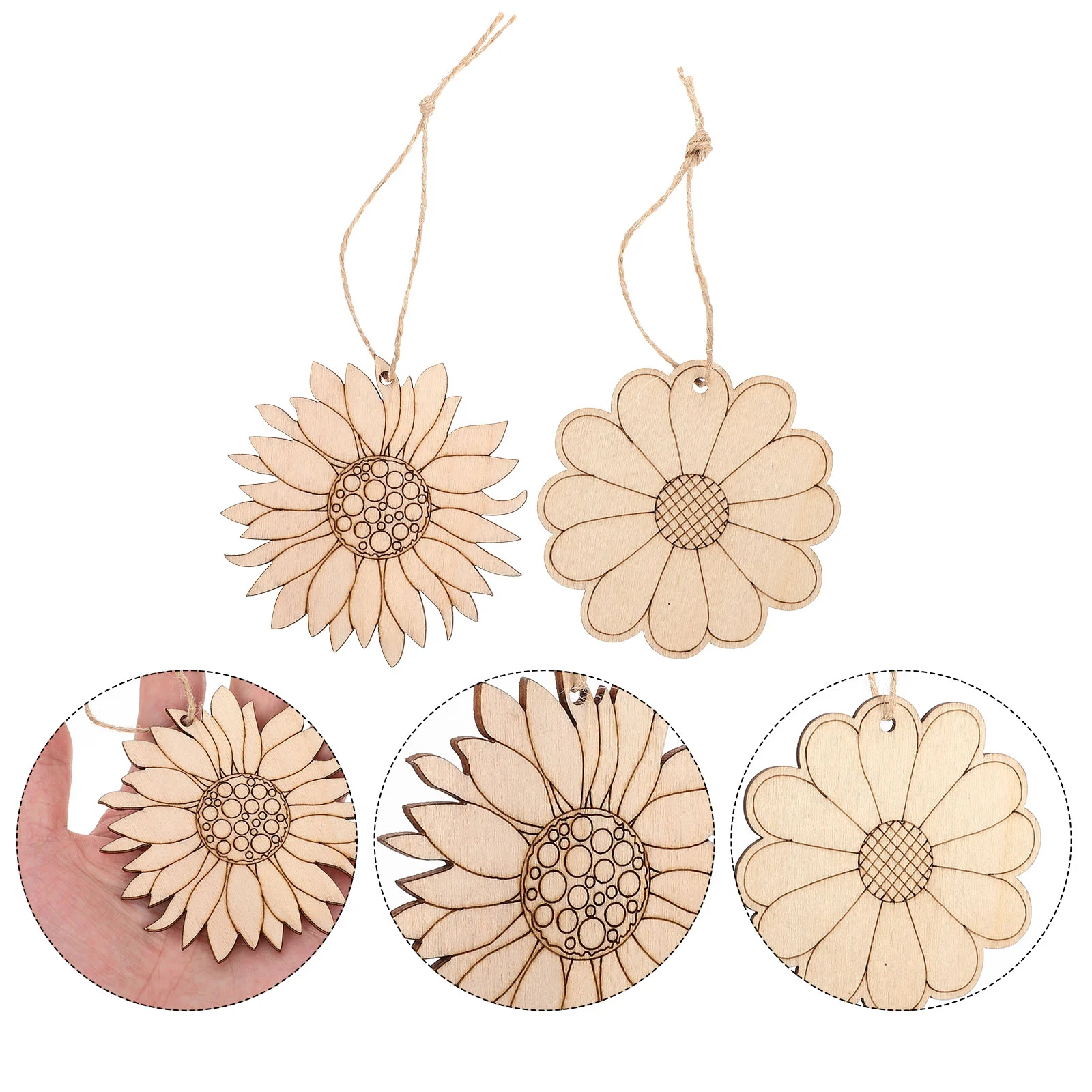 

20Pcs Graffiti Wood Sunflower Slices Wooden Flower Pendants Children DIY Supplies