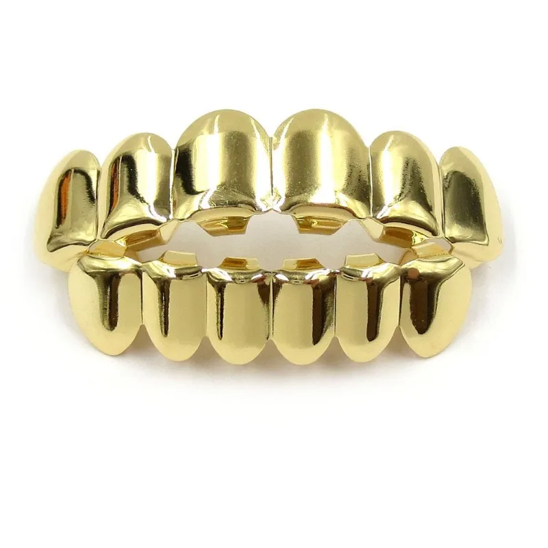 Gold Silver Plated HIP HOP Teeth Grillz Top & Bottom Grills Set With silicone Real Shiny Tooth Sets 1