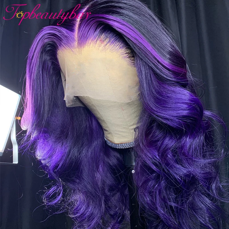 Lila Highlight Farbe 13X4 Spitze Front Menschliches Haar Perücken 180% Brasilianische Remy Haar Wellig Spitze Vorne Perücke Glueless Spitze Perücke