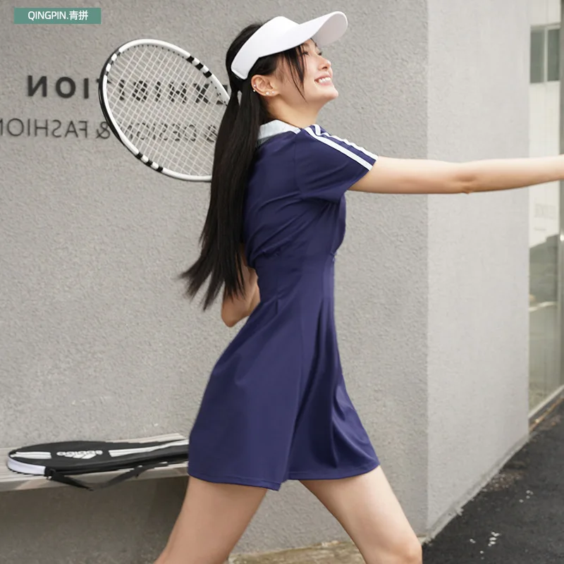 Design retro style tennis skirt women's short-sleeved dress summer casual sports badminton dress sport tennis