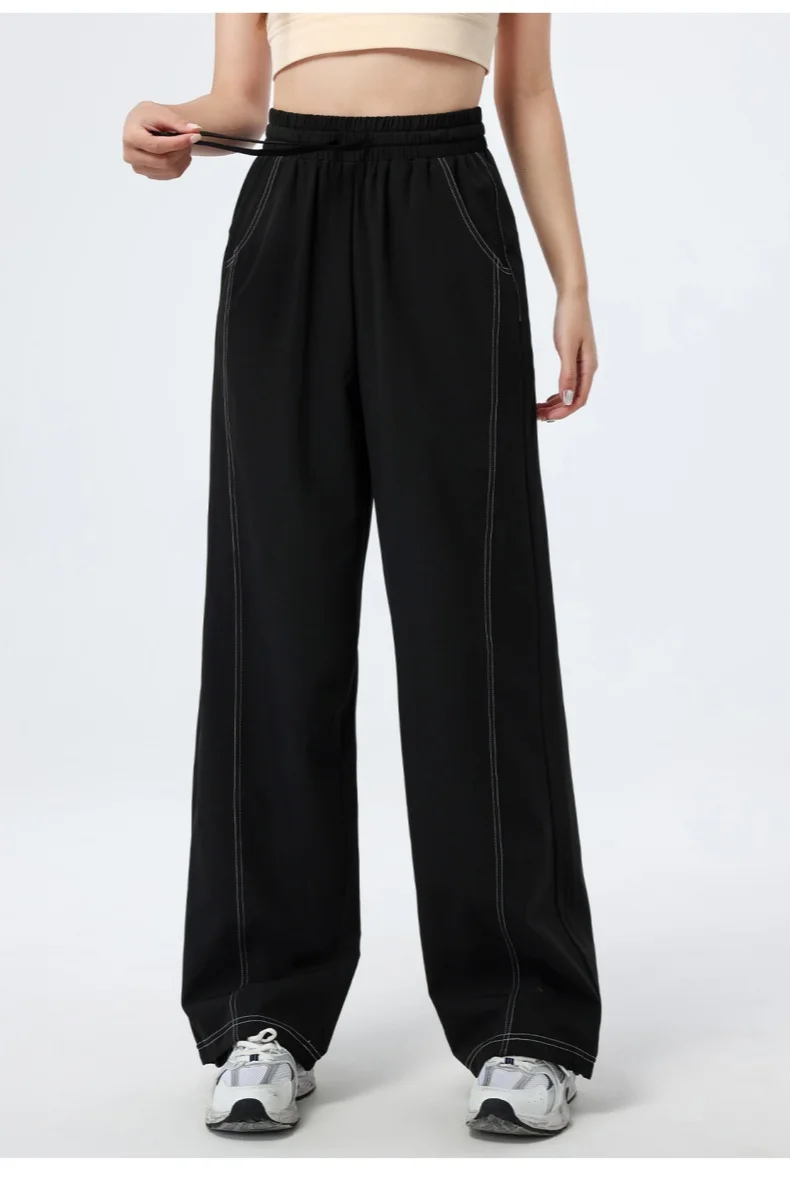 Women's Sports Pants, Baggy Straight Track Pants, Striped Joggers with Pockets, Women Breathable Wide Legs Sweatpants 15 S5139b38feba64cef9f81813a7d2368616