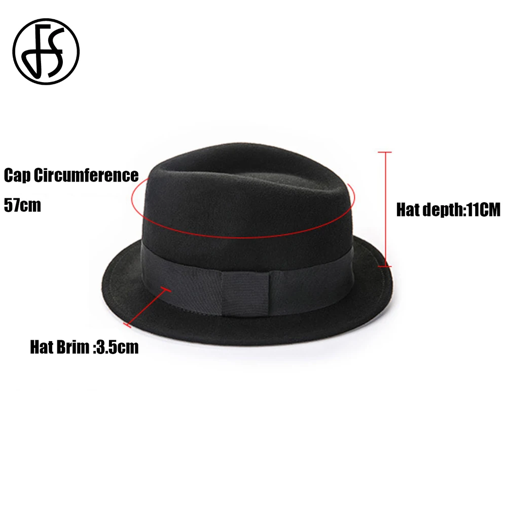 FS Vintage Hitam Topi Pria Unisex Gereja Jazz Topi Pria Wol Merasa