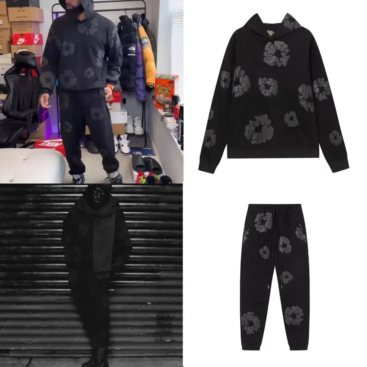 New Fashion Men's Women's Same Kapok Printing Street Style Loose Hooded Sweater with Trousers Set 6