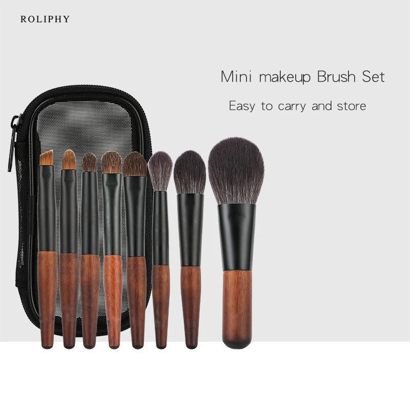 Portable 8piece Mini Cosmetic Brush Short Handle Powder Brush Blusher