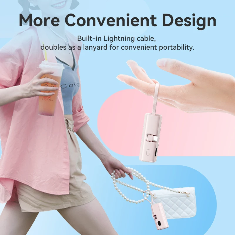 Vention Mini Power Bank Fast Charging Auxiliary Battery Portable PD Charger Powerbank Built-in Type-C Cable for iPhone 16 Xiaomi 5