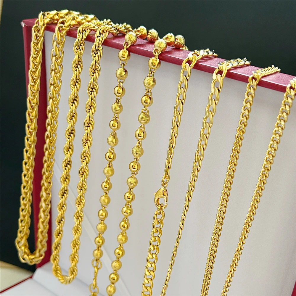 

Men's Necklaces 24K Gold Color Curb Link Chain Necklace Size 24inch Collares Male Jewelry Hiphop Accessories Party Gifts Bijoux