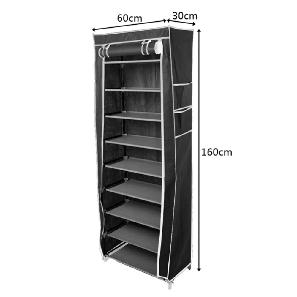 Room-saving 10-Layers 9 Lattices Non-woven Fabric Shoe Rack Black 3
