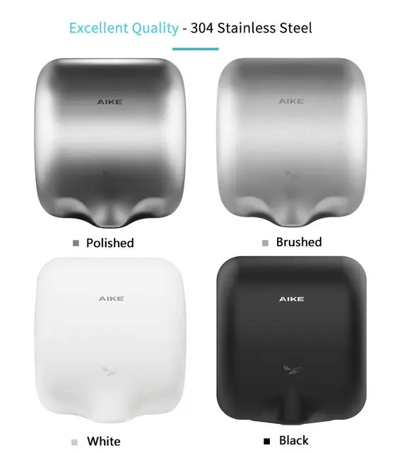Secador De Manos Automático AIKE AK2800BH - Acero Inoxidable, 1450W, 10-15 Segundos, Filtro HEPA, Para Baños Públicos O Hogar