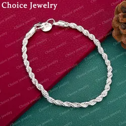 Elegant 4mm Sterling Silver Rope Chain Bracelet - Unisex Fashion Jewelry - 20cm