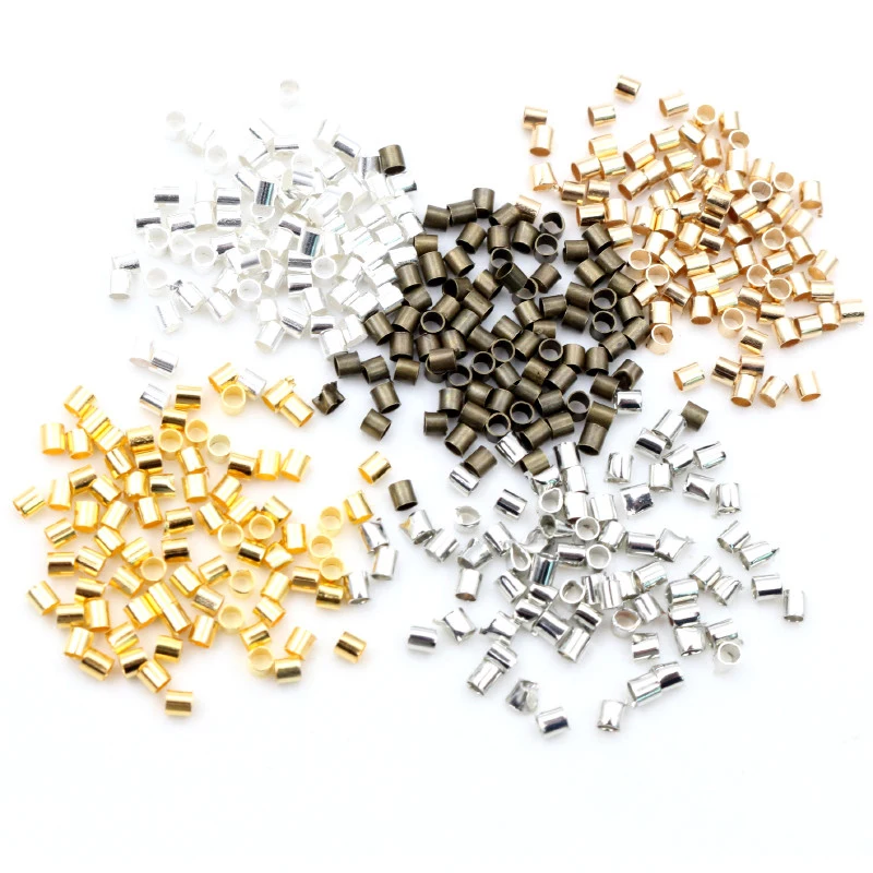 500pcs 1,5 2,0mm Gold Silber Farbe Rohr Crimp Ende Perlen Stopper Spacer Perlen Für DIY Halskette Schmuck Machen ergebnisse Liefert