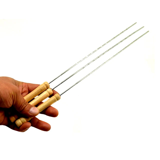 Set di clip per barbecue per barbecue Spiedini 30 cm Acciaio inossidabile + legno Utensile per aghi Perni resistenti alla ruggine Accessori per barbecue all'aperto 4