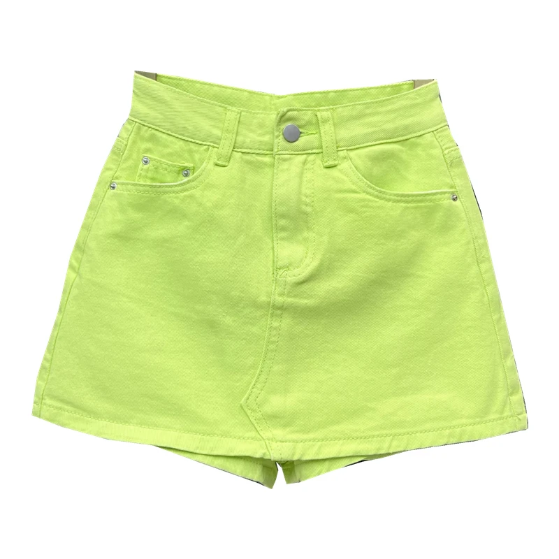 Fluorescent Green A Line Denim Shorts 