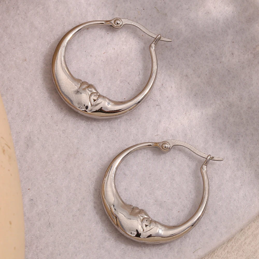 18K Gold Plated Stainless Steel Moon Hoop Earrings – Unique Waterproof Statement