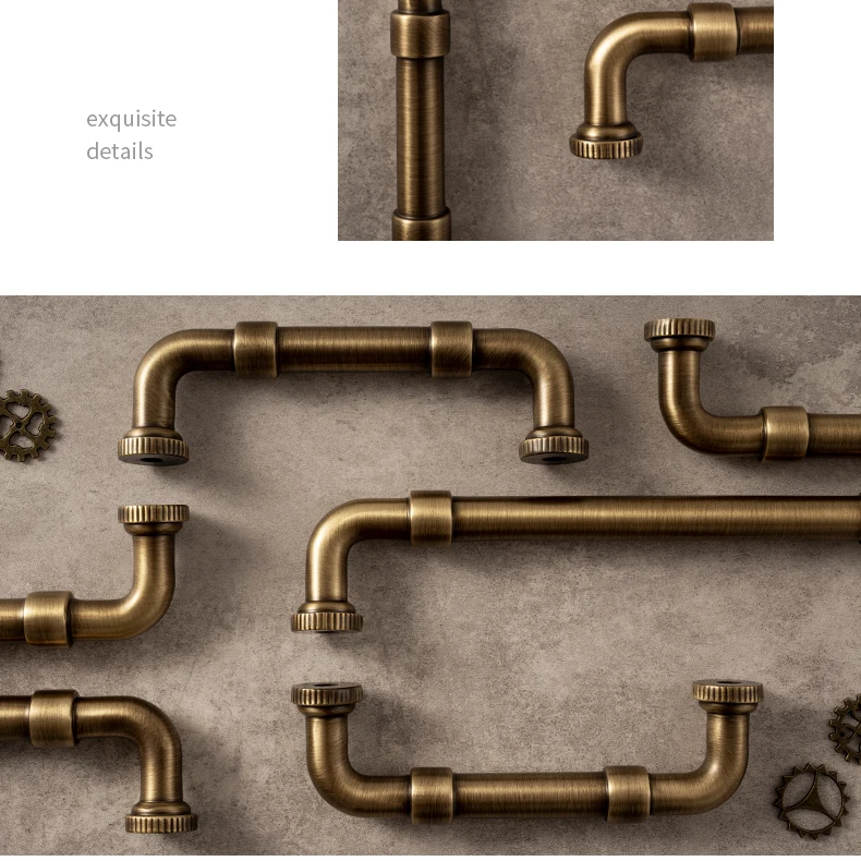 antique brass pipe handle on furniture drawer