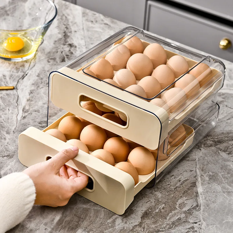 

1pc Refrigerator Egg Storage Box Drawer Type Crisper Kitchen Egg Carton Tray Can Be Stacked Double-Layer Egg Shelf Wholesale