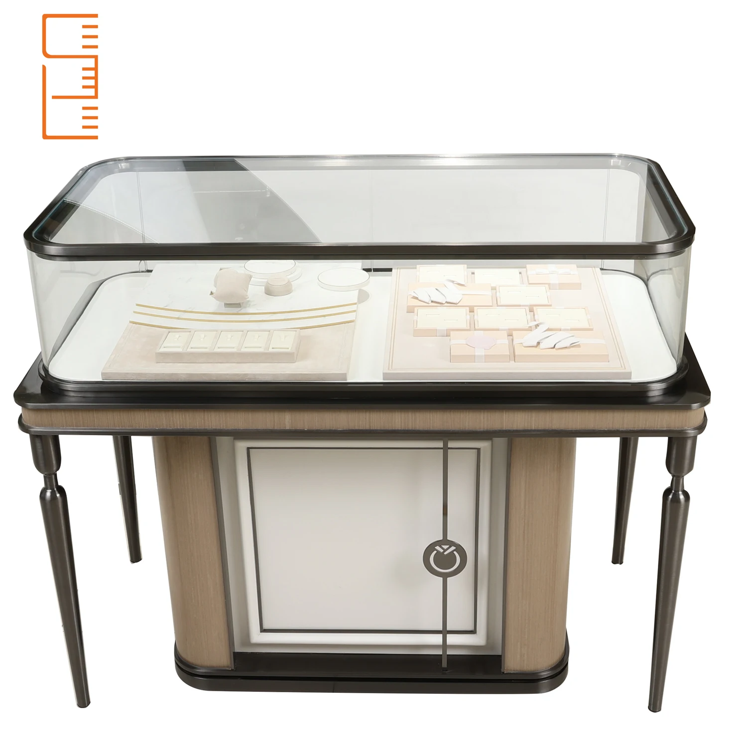 Commercial Acrylic Stainless Steel Wood Glass Kiosk Display Set Case Cabinet Stand Luxury Jewelry Showcases