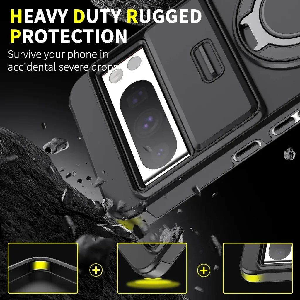 Rugged Shockproof Armor Phone Case with Magnetic Ring Holder and Kickstand