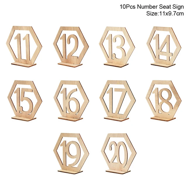 10pcs Natural Wooden Place Card Holders Stand Card Photo Clip Holder Rustic Wedding Decorations Party Table Number Name Sign 10pcs 11-20 sign