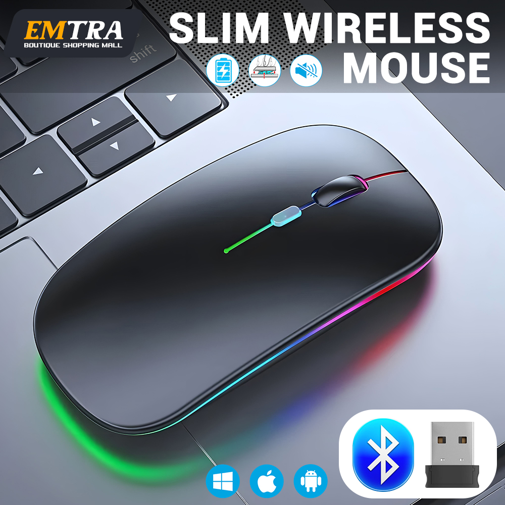 1600DPI Bluetooth Wireless Mouse Rechargeable RGB Backlight Mice Ergonomic Silent Gaming Mouse 2.4Ghz USB Receiver For Laptop PC