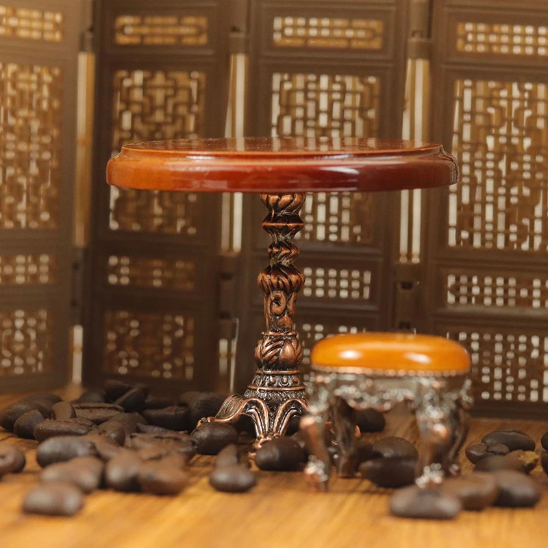 1Pcs 1/12 Wood Miniature Doll House Accessories Simulation Retro Coffee Stool/Table Furniture Model Family Toy Decorations 4