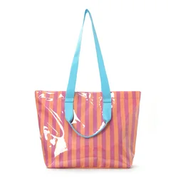 Vibrant Color Block Reusable Waterproof Tote Bag for Shopping and Everyday Use (Orange Pink)