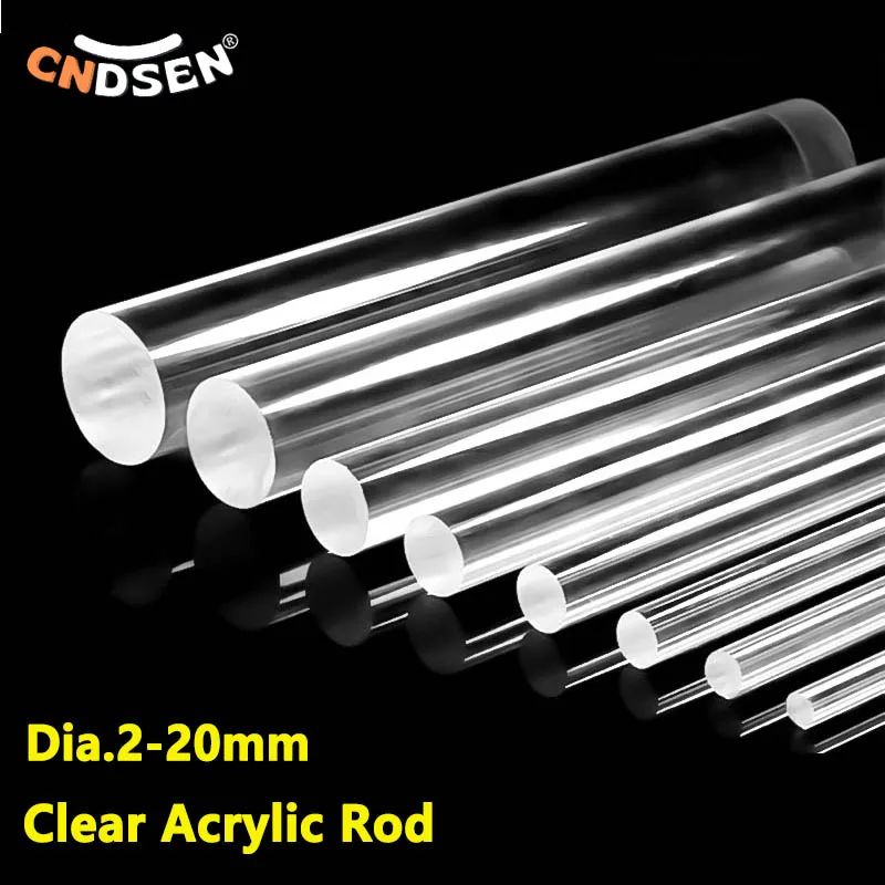 Asta In Acrilico Trasparente Asta In Vetro Organico Ad Alta Trasparenza 2Mm-20Mm Diametro X 100/150/200/250/300Mm Barra Rotonda Lunga In Perspex Solid