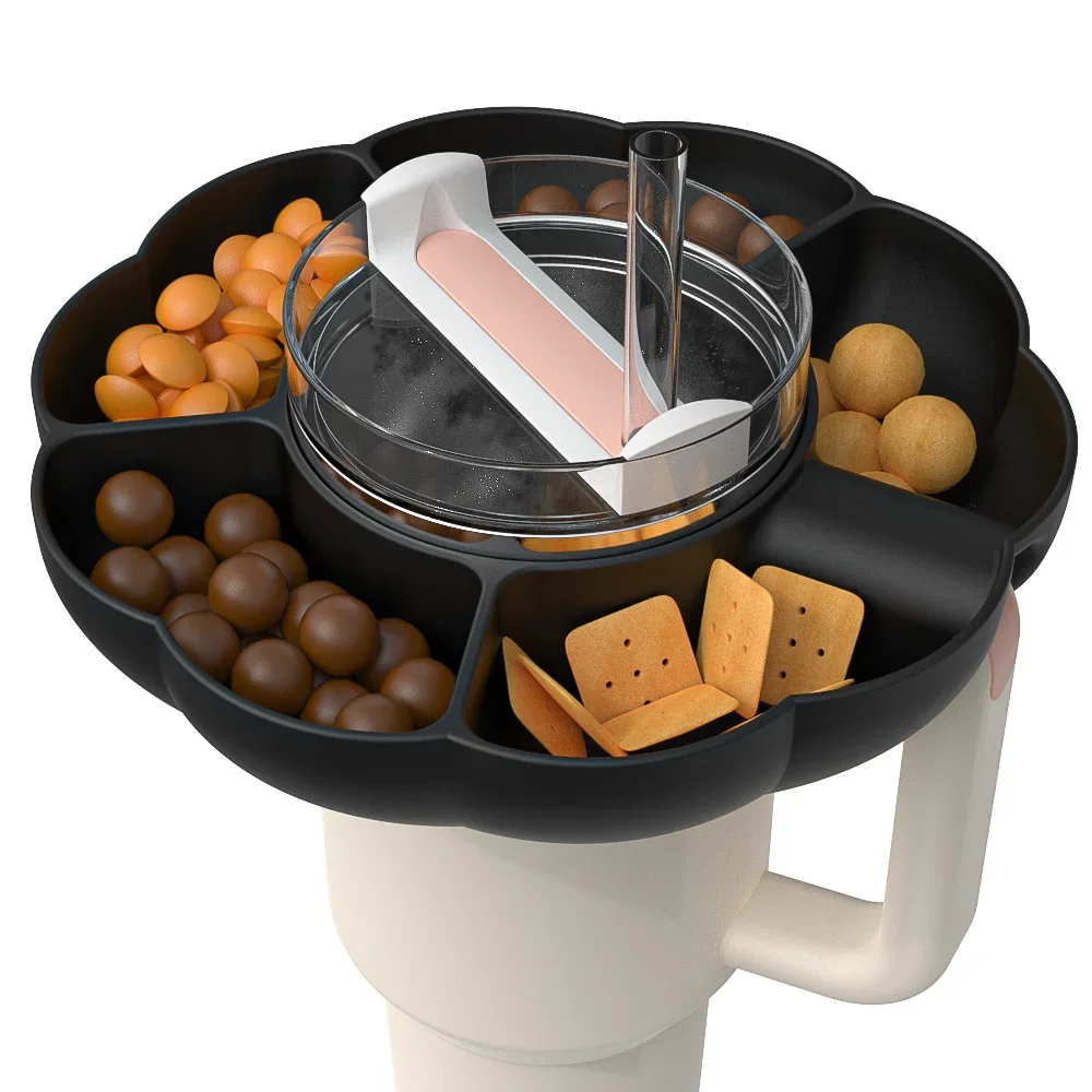 ZephyrCraft Ciotola Portasnack per Stanley Cup 40 oz con Manico, Vassoio in Silicone con 4 Scomparti, Accessorio Riutilizzabile per Caramelle, Popcorn, Frutta e Noci (Rosa