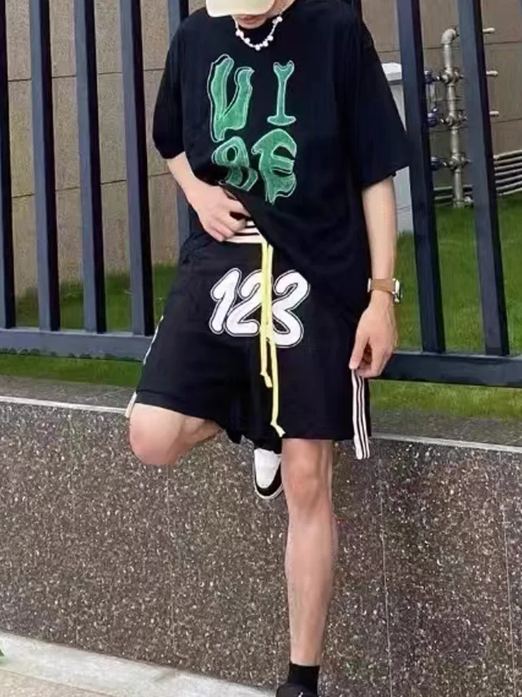 

High Quality Hip Hop Style Shorts Fashion Unisex Street Vintage Sweatpants 123 Print