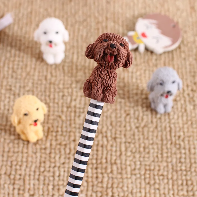 Pencil Eraser 30/20/10Pcs Creative Puppy Eraser Pencil Protective Cap Independent Packaging 3D Student Prize Rubber Stationery
