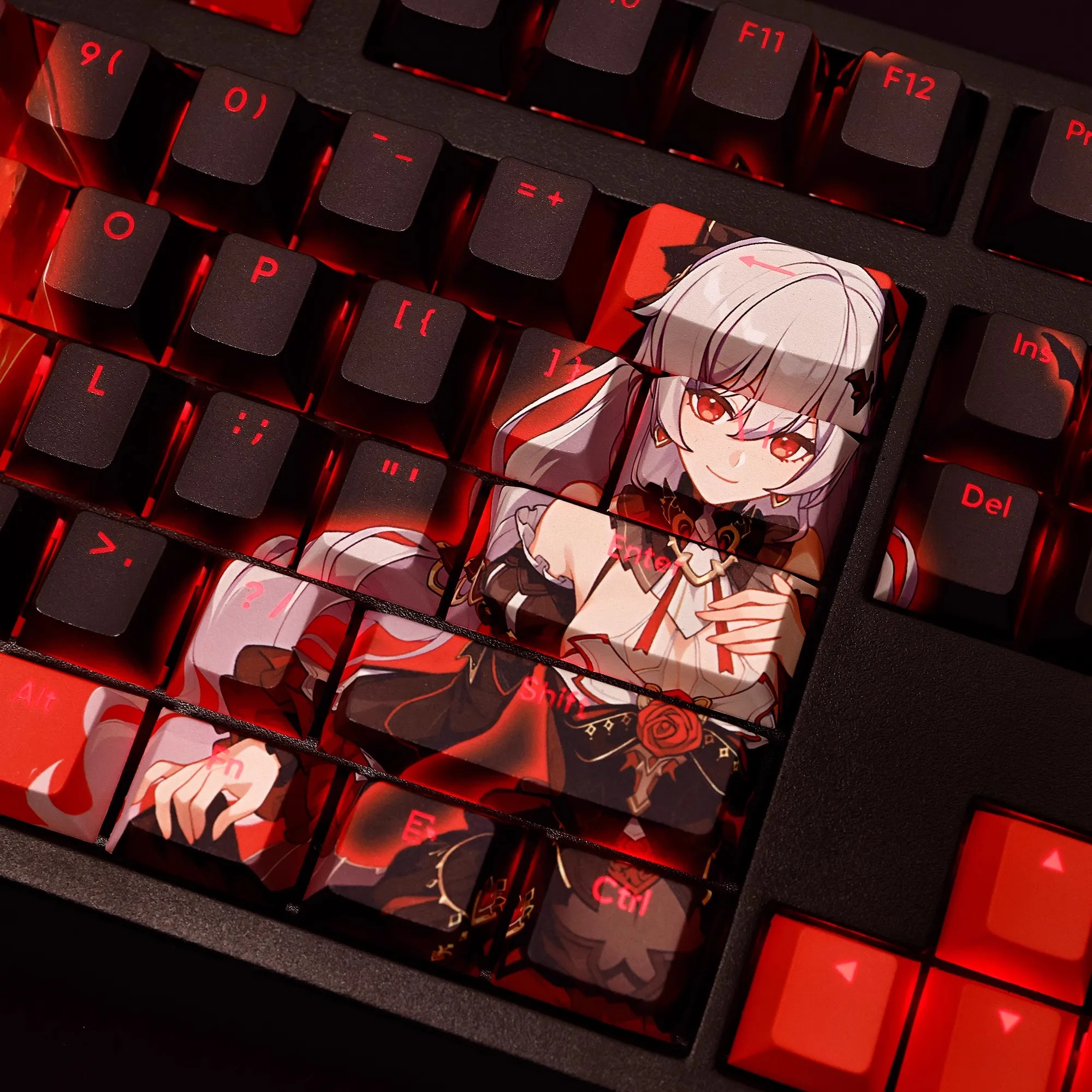 Anime Gaming Key Caps Keycap Theresa Tintura Subbed Keycap Pbt Anime Impacto Ansi 61 87 104 108 Chaves Set - Imagem 4