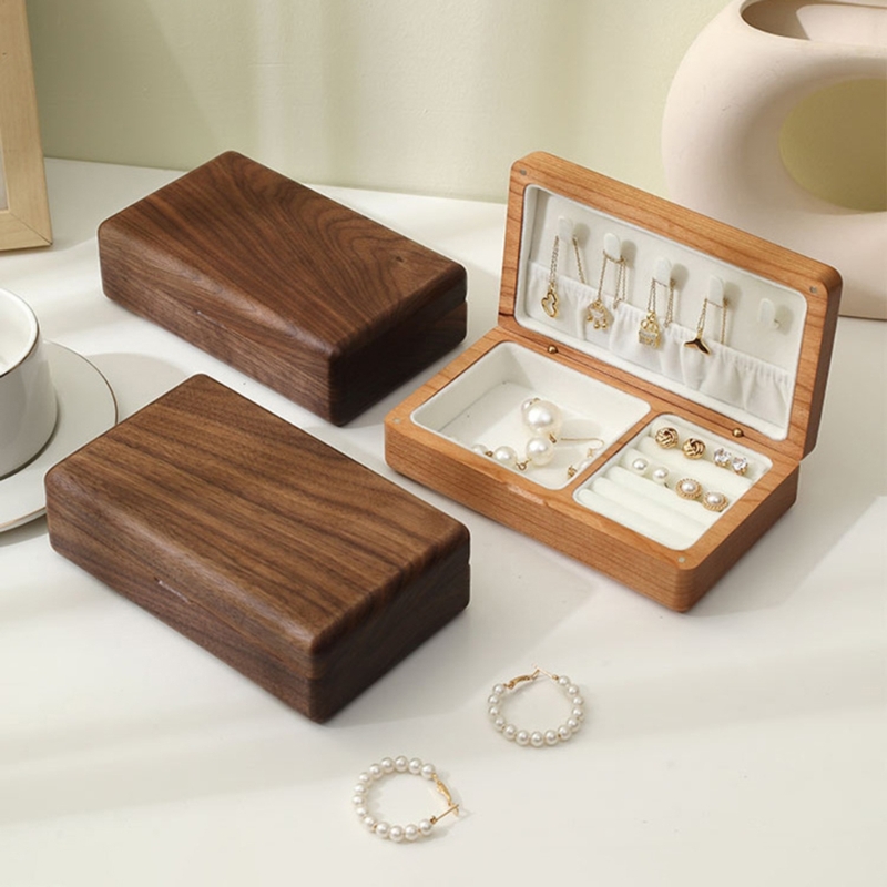 Walnut Jewelry Box Wedding Ring Box Earring Rings Storage Box Jewelry Box Jewelry Gift Packaging Box H9ED