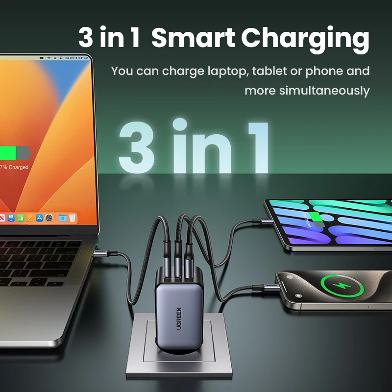 Cargador De Pared USB GaN De 100W Y 4 Puertos Europeo Para Ordenador P