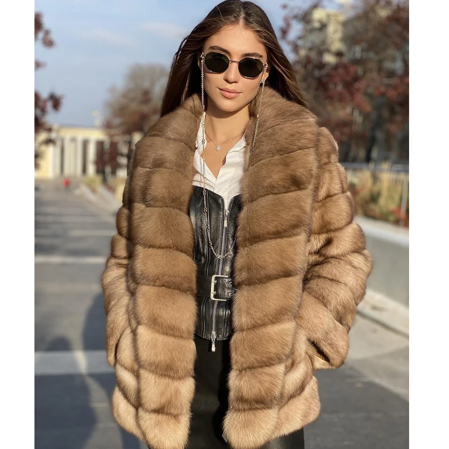 Genuine fox fur jacket in brown, WOMEN \ FUR COATS