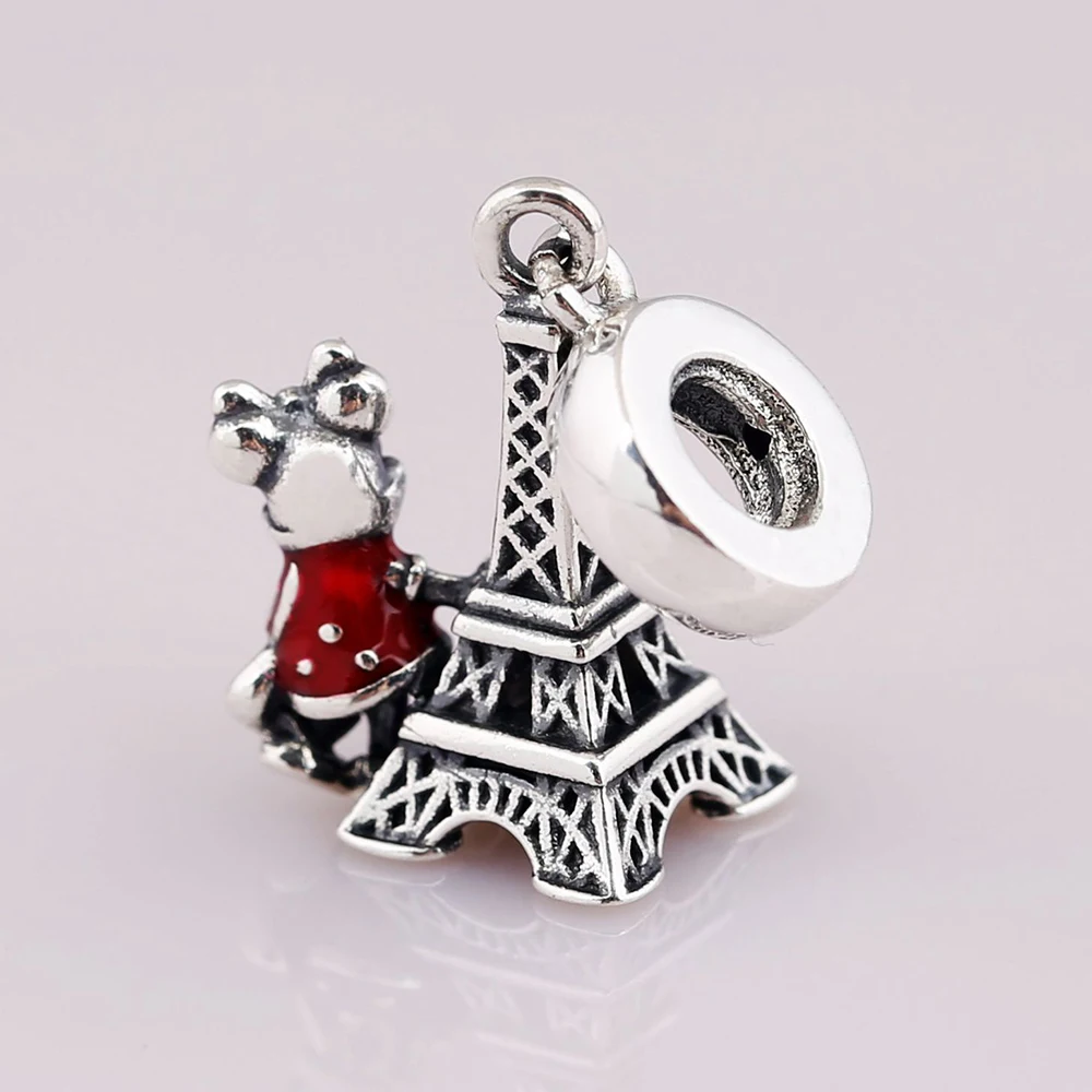 

Authentic 925 Sterling Silver Bead Mouse And Eiffel Tower Pendant Charm Fit Pandora Women Bracelet Bangle Gift DIY Jewelry