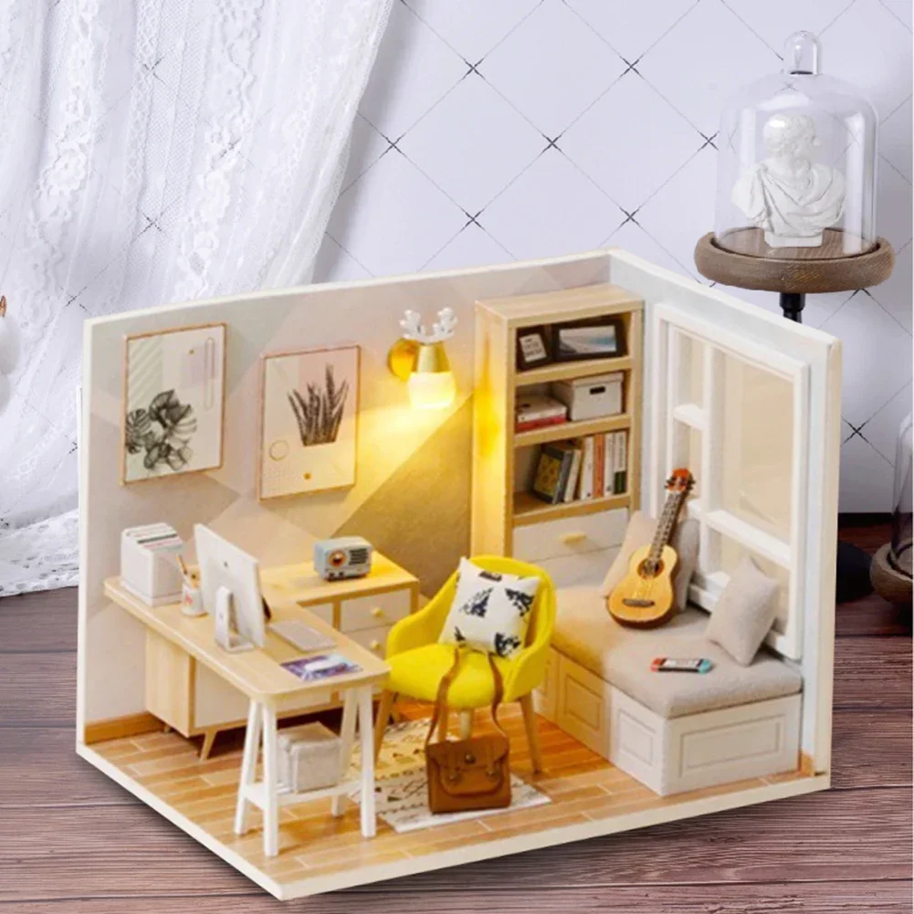 DIY 오두막 공부방 장난감 키트, 공주 인형 집 수제 모델 가구, 3D 목재 미니어처 인형 집 장난감, 생일 선물