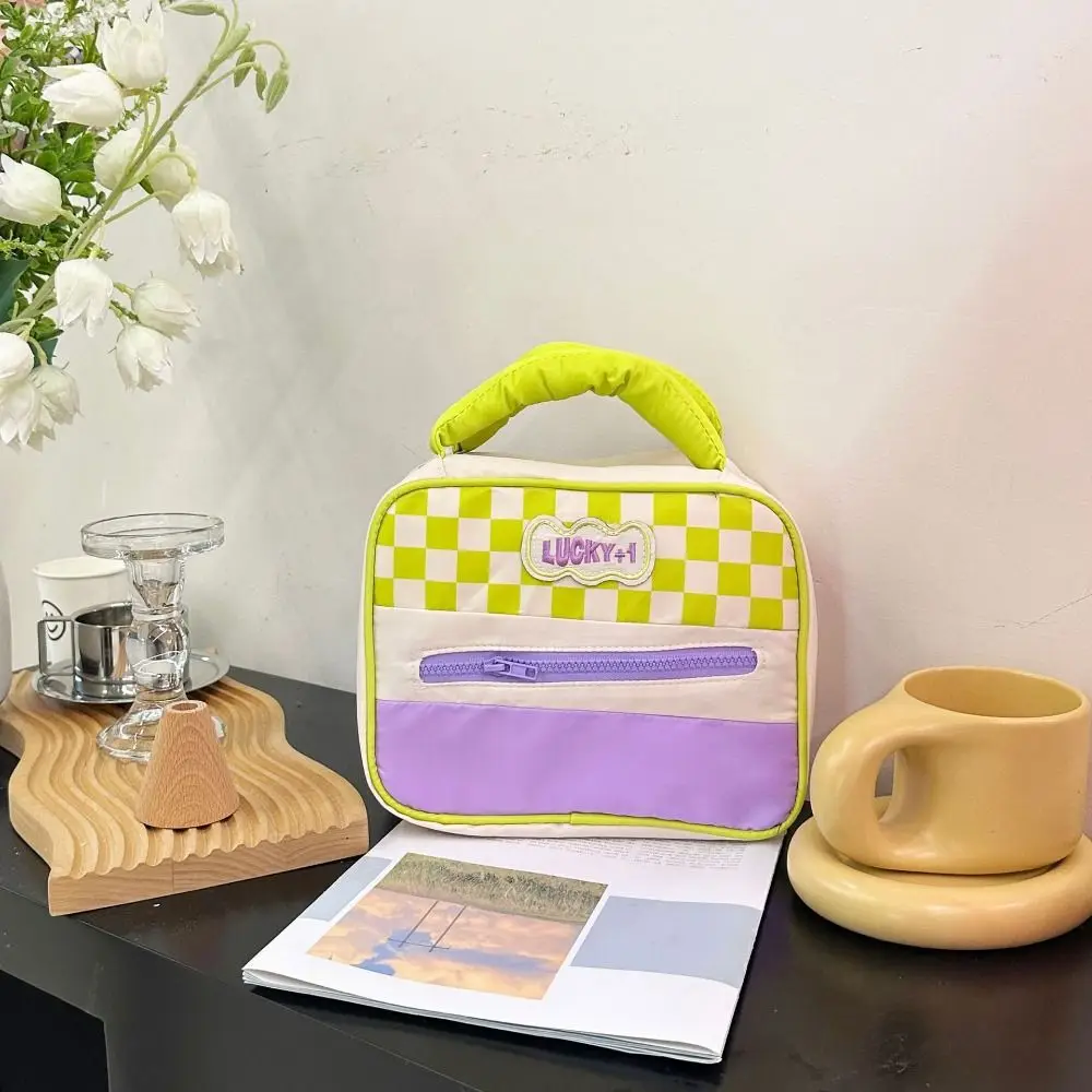 

Large Capacity Contrasting Colors Cosmetic Bag Korean Style Cotton Stuffed Handle Travel Wash Bag Handbag Toiletries Organizer