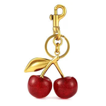 Fashion Delicious Red Cherry Keychain Summer Fruits Cherries Pendant Keyring For Women Men Jewelry Bag Accessories Gift 2024